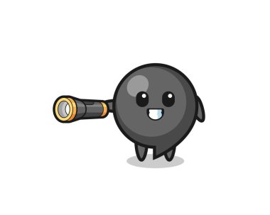 Virgül sembolü el feneri tutan maskot, şirin tasarım.