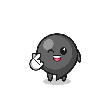 virgül sembolü karakter Korece parmak kalbi yapıyor, şirin tasarım.