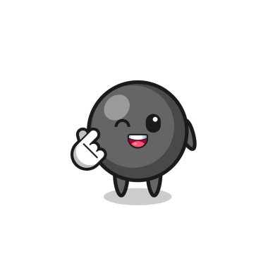 Nokta sembol karakteri Korece parmak kalbi yapıyor, şirin tasarım.