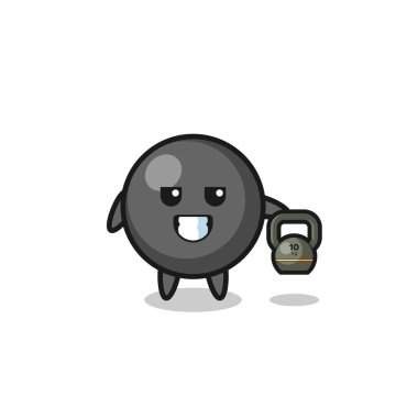 Sembol maskotu spor salonunda kettlebell kaldırıyor, şirin tasarım.