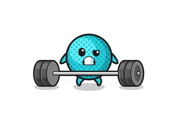 Cartoon Spiky Ball Lifting Barbell Cute Design — Stock Vector