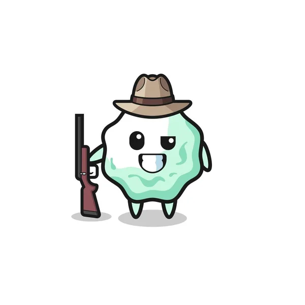 Chewing Gum Hunter Mascot Holding Gun Cute Design — Stock Vector