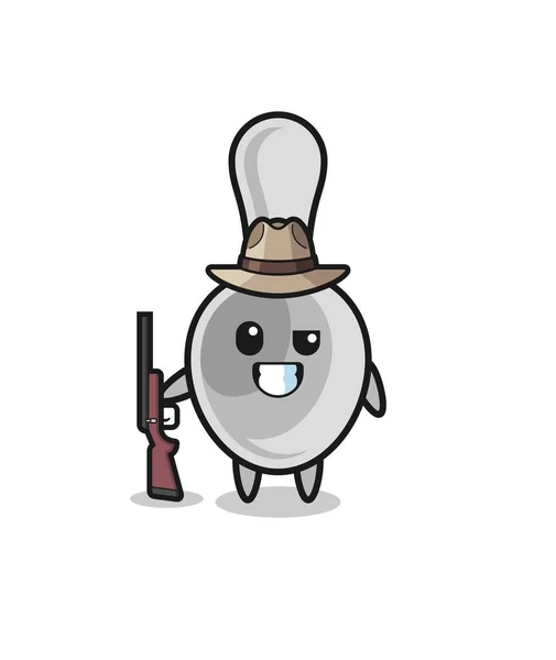 Cuillère Chasseur Mascotte Tenant Pistolet Design Mignon — Image vectorielle