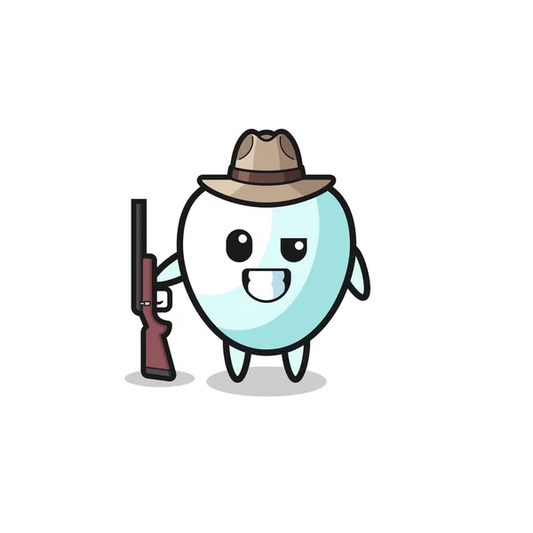 Tooth Hunter Mascot Holding Gun Cute Design — Stock Vector
