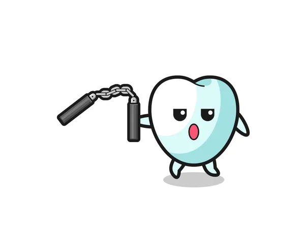 ヌンチャクを使った歯の漫画かわいいデザイン — ストックベクタ