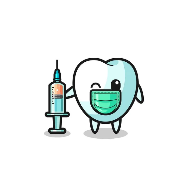 Zahnmaskottchen Als Impfstoff Niedliches Design — Stockvektor