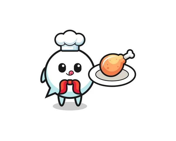 Speech Bubble Fried Chicken Chef Cartoon Character Cute Design — Stock Vector