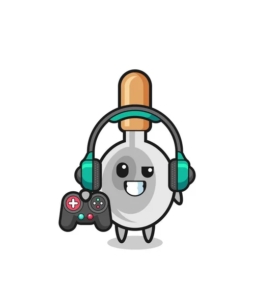 Cocina Cuchara Gamer Mascota Celebración Controlador Juego Lindo Diseño — Vector de stock