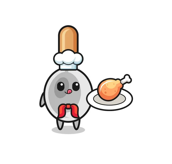 Koken Lepel Gebakken Kip Chef Kok Cartoon Karakter Schattig Ontwerp — Stockvector