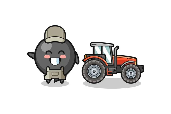 Símbolo Coma Mascota Agricultor Pie Junto Tractor Lindo Diseño — Archivo Imágenes Vectoriales