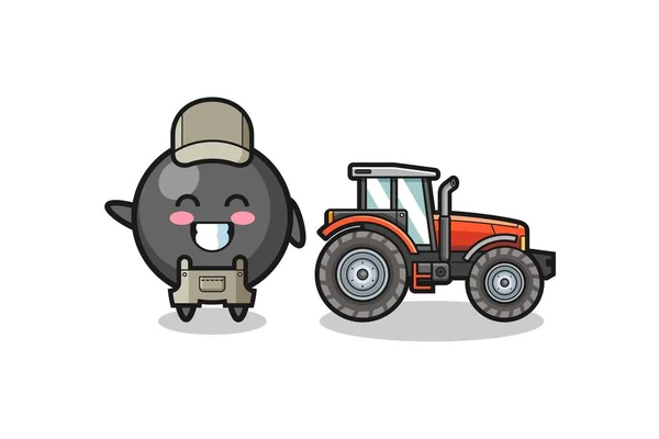 Tečka Symbol Farmář Maskot Stojící Vedle Traktoru Roztomilý Design — Stockový vektor