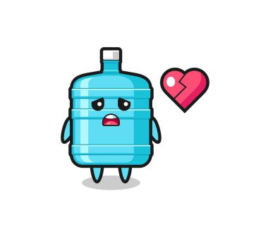 Bir galon su şişesi karikatür çizimi kırık kalp, şirin bir tasarım.