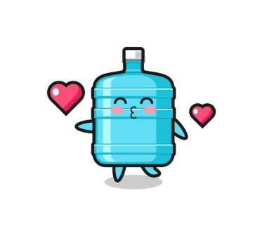 Bir galon su şişesi karakteri. Öpücük jesti, şirin tasarım.