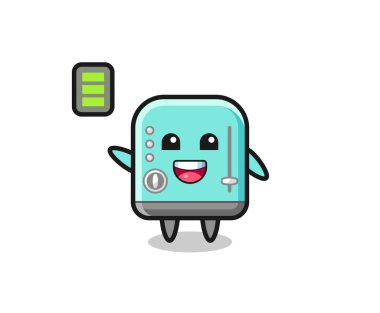 Tost makinesi maskotu, enerjik bir jest, şirin bir tasarım.