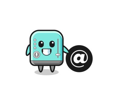 Çizgi film çizimi tost makinesinin sembolün yanında duruyor, şirin tasarım