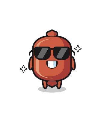 Havalı jestli sosisli çizgi film maskotu, şirin tasarım.