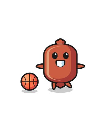 Sosis çizgi filminin tasviri basketbol oynuyor, şirin tasarım.