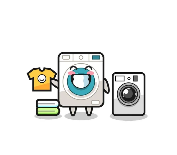 Maskottchen Cartoon Von Waschmaschine Mit Waschmaschine Niedliches Design — Stockvektor