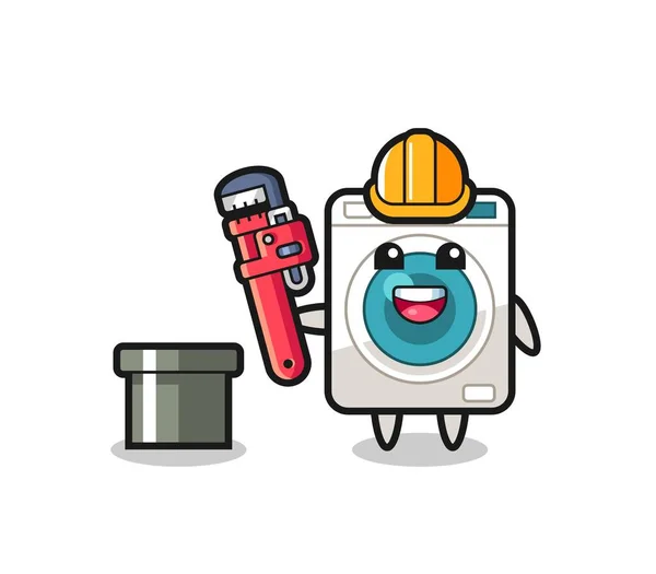 Character Illustration Washing Machine Plumber Cute Design — Stock Vector