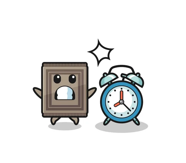 Ilustración Dibujos Animados Alfombra Sorprende Con Reloj Despertador Gigante Lindo — Vector de stock