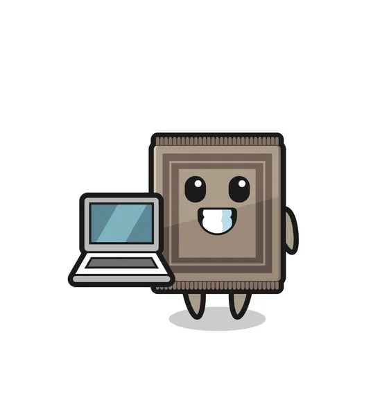 Mascote Ilustração Tapete Com Laptop Design Bonito —  Vetores de Stock