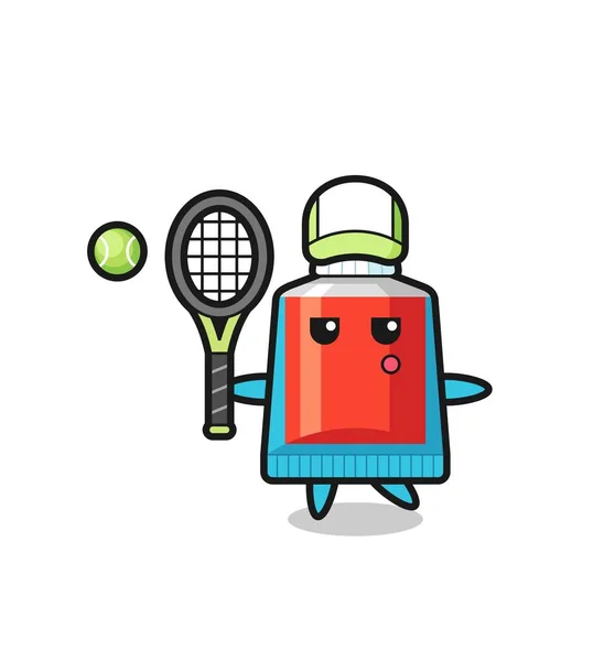 Cartone Animato Personaggio Del Dentifricio Come Giocatore Tennis Design Carino — Vettoriale Stock