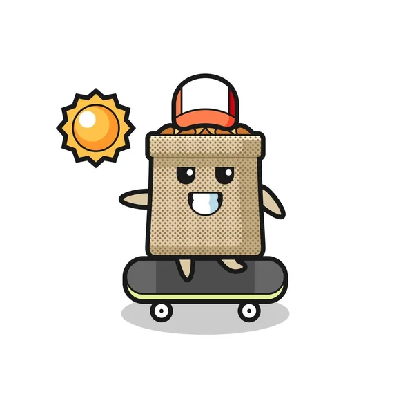Pšeničný Pytel Charakter Ilustrace Jízda Skateboardu Roztomilý Design — Stockový vektor