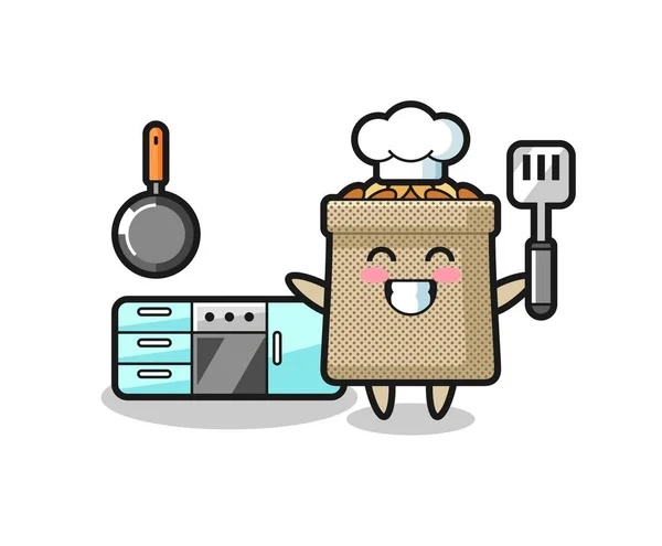 Wheat Sack Character Illustration Chef Cooking Cute Design — Stock Vector