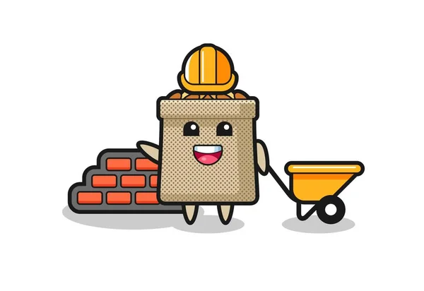 Personaje Dibujos Animados Saco Trigo Como Constructor Lindo Diseño — Vector de stock