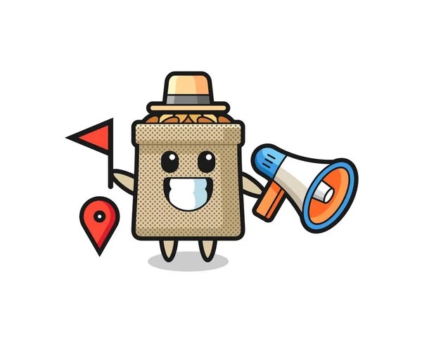 Character Cartoon Wheat Sack Tour Guide Cute Design — Stock Vector