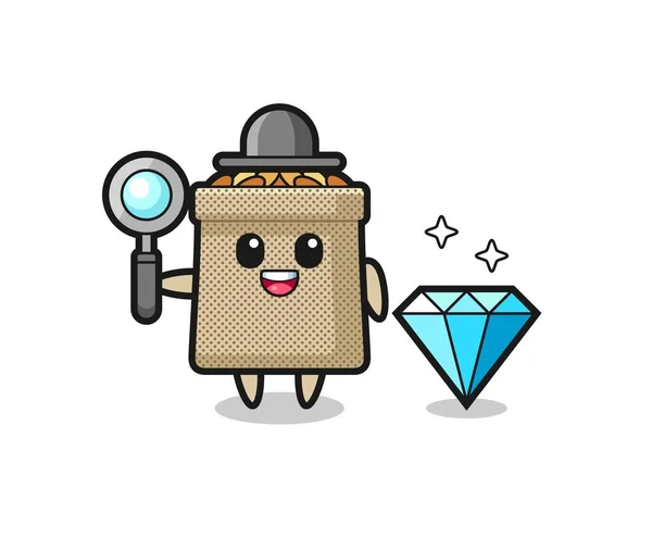 Illustration Wheat Sack Character Diamond Cute Design — Stock Vector