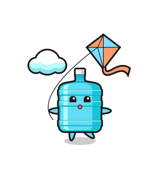 加仑水瓶的吉祥物插图是在放风筝 可爱的设计 — 图库矢量图片
