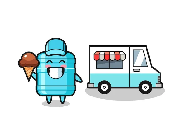 Mascot Cartoon Gallon Water Bottle Ice Cream Truck Cute Design — Stock Vector
