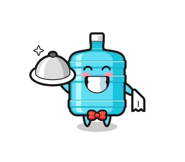 Personaje Mascota Galón Botella Agua Como Camareros Lindo Diseño — Vector de stock