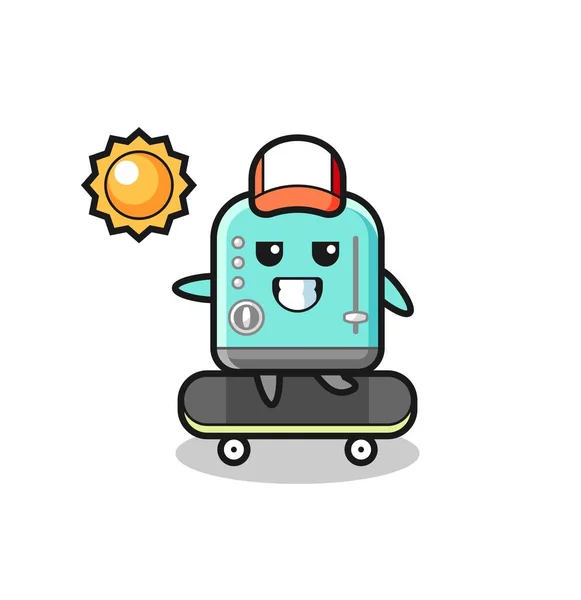 Toaster Charakter Ilustrace Jízda Skateboardu Roztomilý Design — Stockový vektor