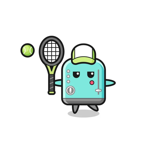 Cartoon Figur Des Toasters Als Tennisspieler Niedliches Design — Stockvektor