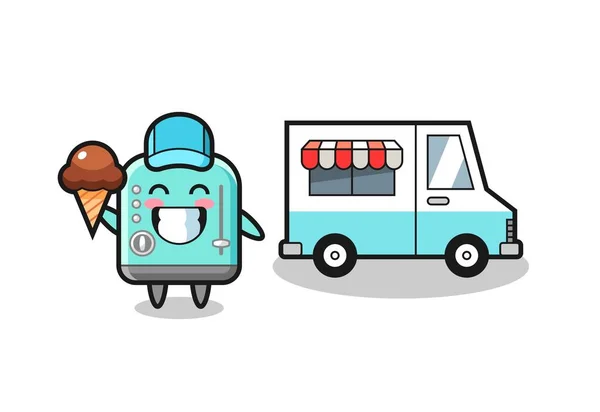 Mascota Dibujos Animados Tostadora Con Camión Helados Lindo Diseño — Vector de stock