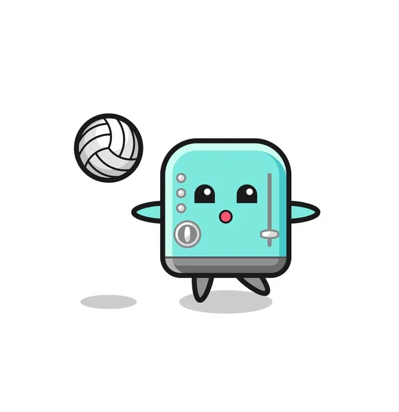 Personaje Dibujos Animados Tostadora Está Jugando Voleibol Lindo Diseño — Vector de stock