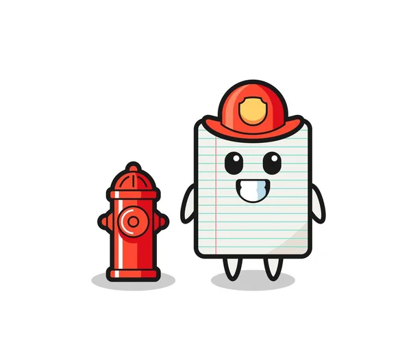 Μασκότ Χαρακτήρας Του Χαρτιού Πυροσβέστης Χαριτωμένο Σχεδιασμό — Διανυσματικό Αρχείο