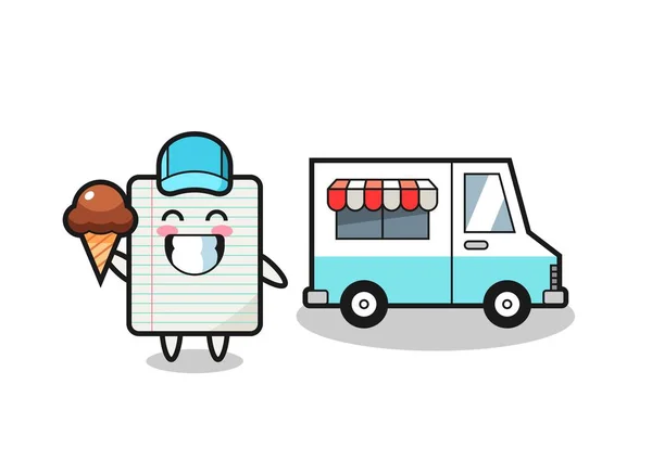Desenho Animado Mascote Papel Com Caminhão Sorvete Design Bonito — Vetor de Stock