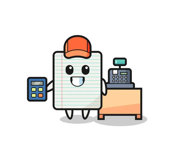 Illustration Paper Character Cashier Cute Design — Stock Vector