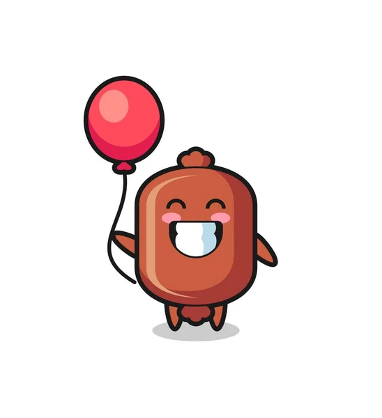 Sausage Mascot Illustration Playing Balloon Cute Design — Stock Vector