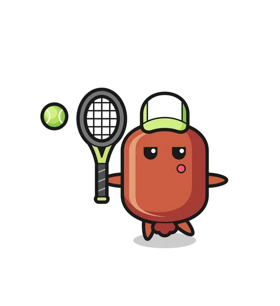 Cartoon Figur Der Wurst Als Tennisspieler Niedliches Design — Stockvektor