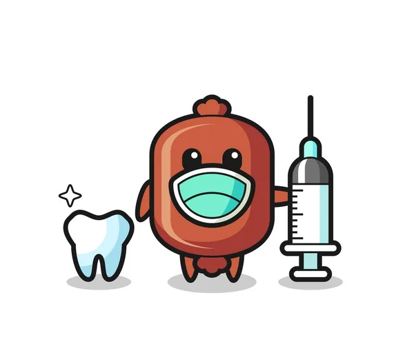 Personaje Mascota Salchicha Como Dentista Lindo Diseño — Archivo Imágenes Vectoriales