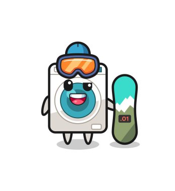 Snowboard stili çamaşır makinesi karakteri, şirin bir tasarım.