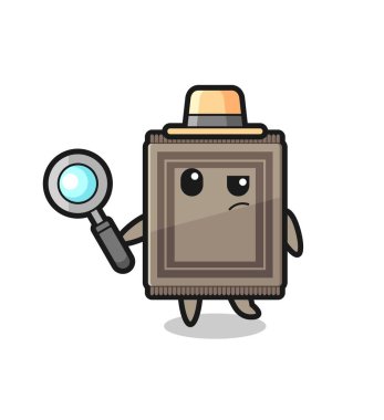 Halı dedektifi karakteri bir davayı inceliyor, şirin tasarım.