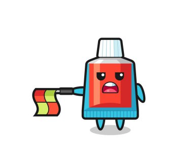 çizgi hakemi olarak diş macunu karakteri bayrağı yatay olarak düz tut, şirin tasarım