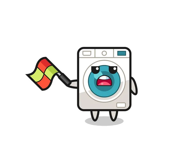 Washing Machine Cartoon Line Judge Hold Flag Degree Angle Cute — Stock Vector