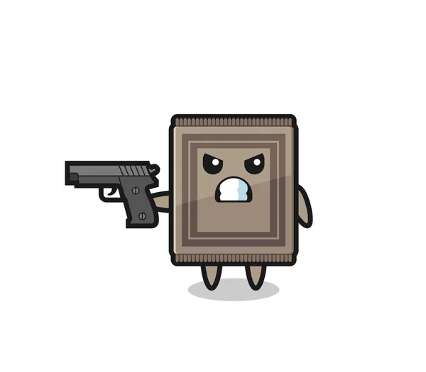 Lindo Personaje Alfombra Disparar Con Una Pistola Lindo Diseño — Vector de stock