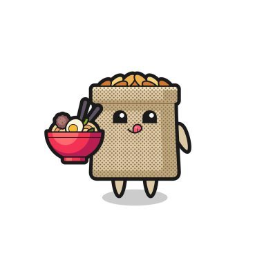 Tatlı buğday çuvalı karakteri erişte yiyor, şirin tasarım.